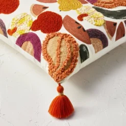 18"x18" Square Cotton Embroidered Harvest Accent Pillow White/Red/Mustard - Opalhouse™ Designed With Jungalow™ -Opalhouse GUEST 2a242e61 0c06 4d42 a26e 193797b3c7b4