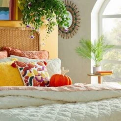 Opalhouse 21 18"x18" Square Cotton Embroidered Harvest Accent Pillow White/Red/Mustard - Opalhouse™ Designed With Jungalow™